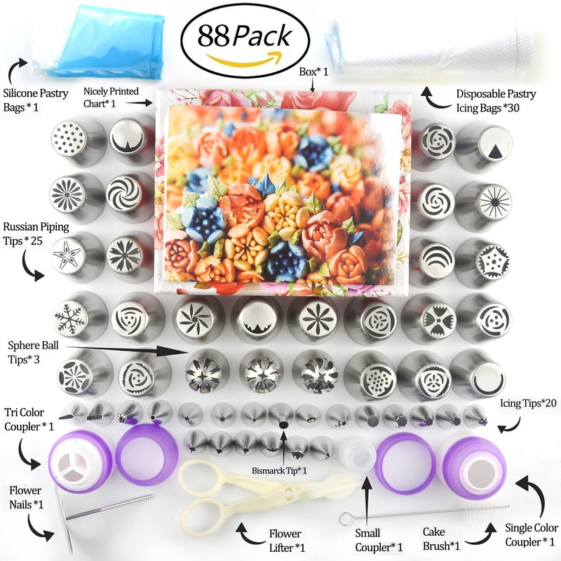 Russian Piping Tips for Cake Decorating 88Pc Flower Icing & Frosting Nozzles Set gallery