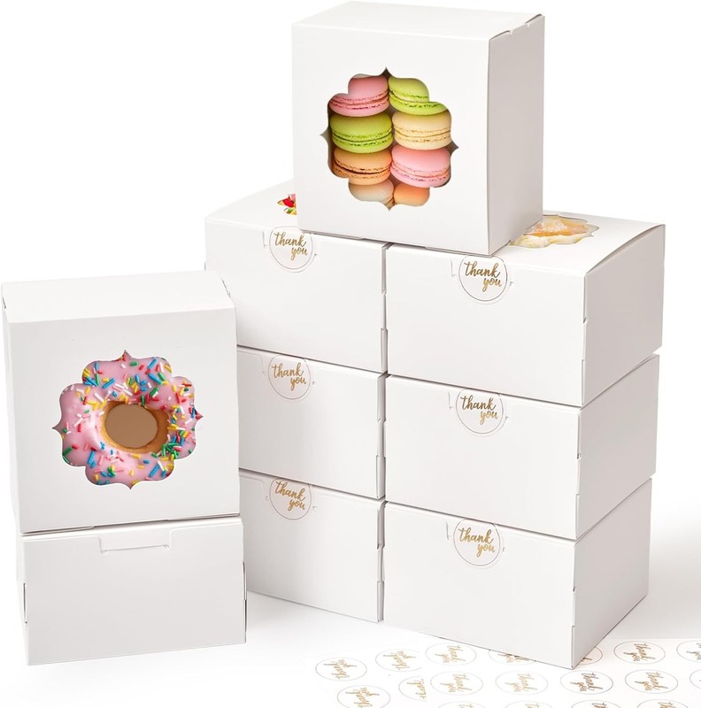 Sturdy 4x4x2.5 Inch Cookie Boxes with Gold Stickers - 25 Pcs for Easy Gifting gallery