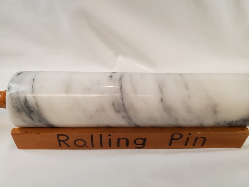 Vintage Marble Rolling Pin With Wood Cradle Stand Kitchen Utensil gallery