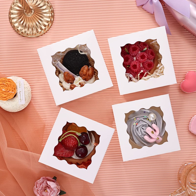 Moretoes 120pcs White Bakery Boxes 4x4x2.5 Inch Cookie with Window for Small gallery