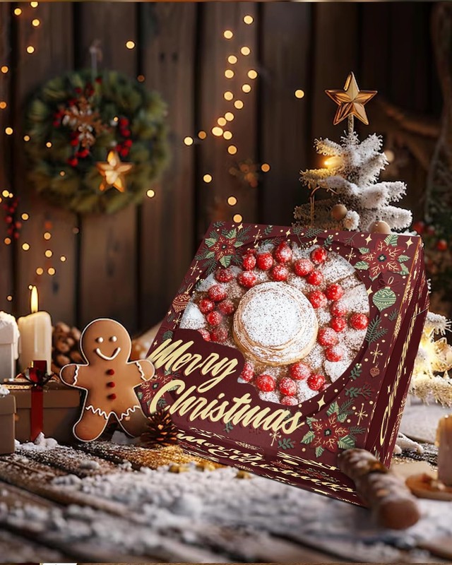 4 PCS Christmas 8x8x5 Inches Cake Boxes With Window 8 Inch Bakery Colorful gallery