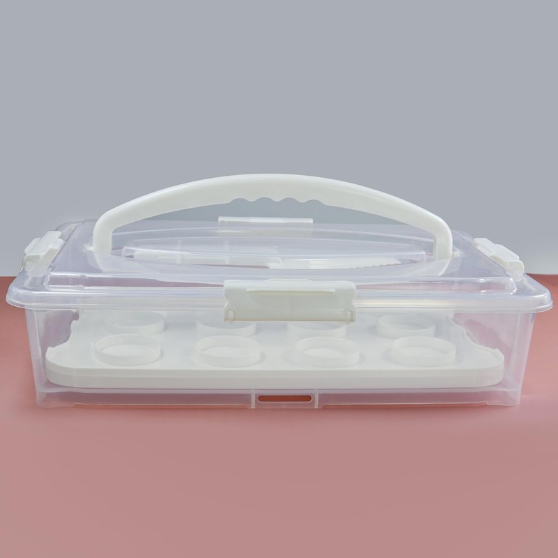 1Pack White Plastic Cake and Cupcake Carrier Holder, Large Portable Storage C... gallery