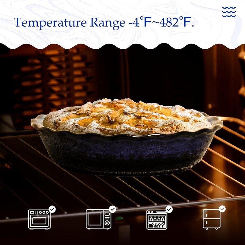 Ceramic Deep Baking Dish Oven Proof, 10In Large Pie Dish, Dishes, Blue Porcelain gallery