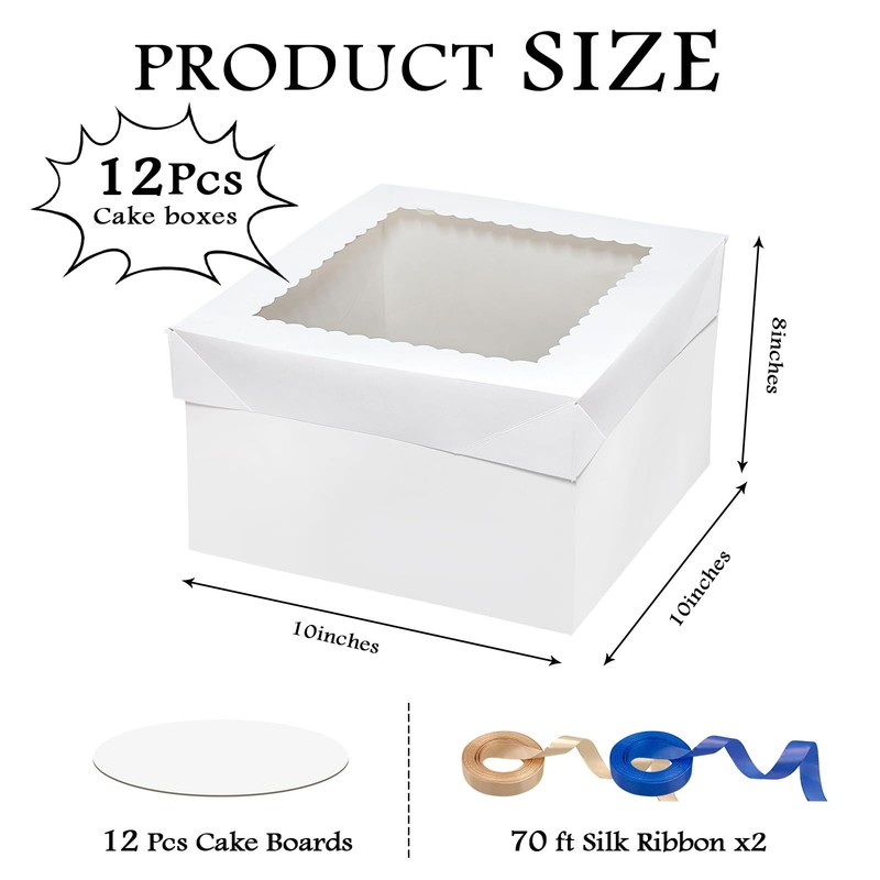 12 Sets 10x10x8 Inches Cake Boxes With Boards And Silk Ribbon Baking Square gallery