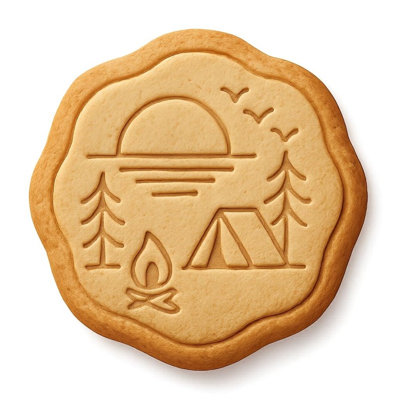 Sunset Over Campsite Cookie Cutter & Stamp, Fondant & Clay Cutter – 3.9×4″