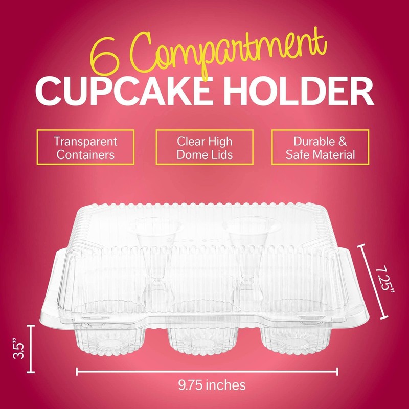 Plastic Cupcake Containers Boxes | 6 Compartment – 55 Pack | Disposable High ... gallery