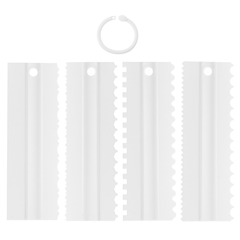 4Pcs Plastic Scraper Jagged Wavy Comb Lace Tool for Cake Cream Baking White