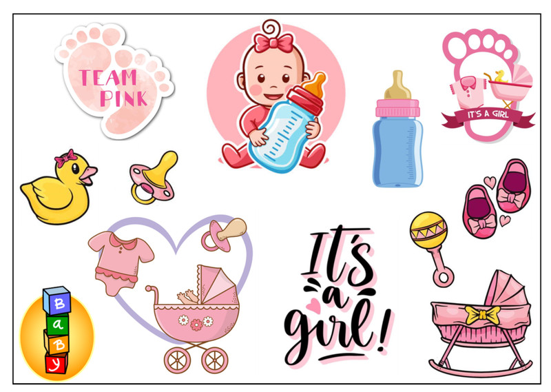 Baby Shower Girl Cake Cutouts – Edible Icing - Baby Shower Cake Decorations gallery