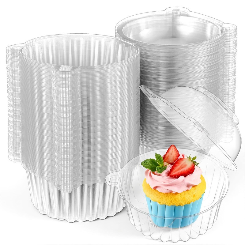200 Pack Individual Cupcake Holders Plastic Cupcake Containers Clear Disposab... gallery
