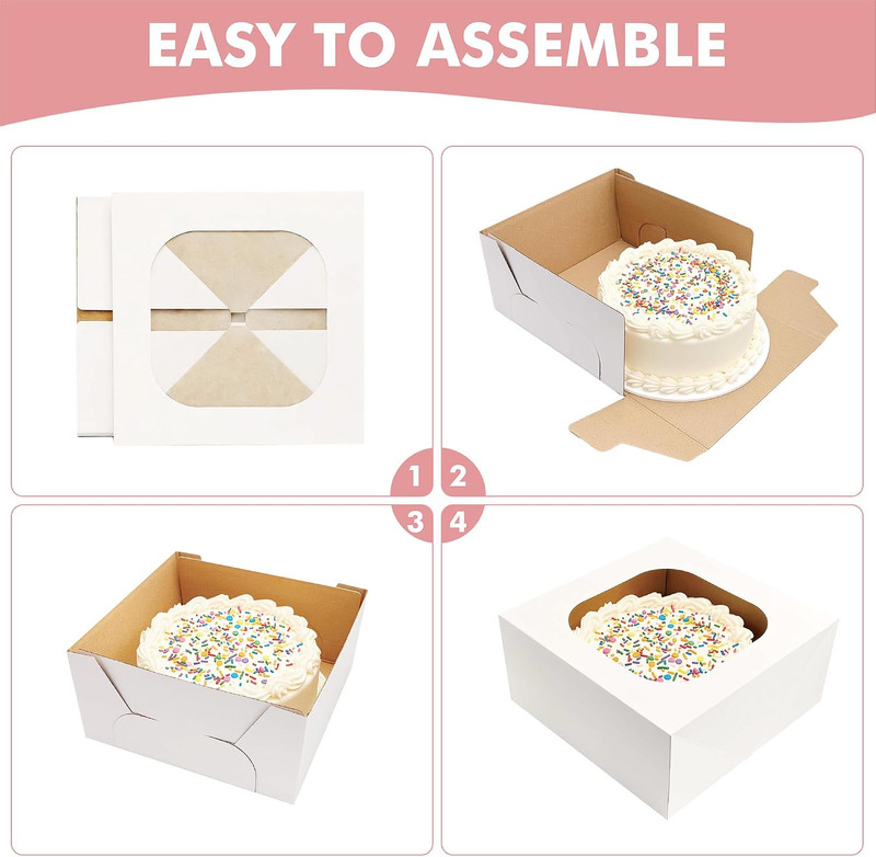 3 Pack Sturdy Corrugated Cake Boxes with Window, 10"X10"X5" | White Disposable C gallery