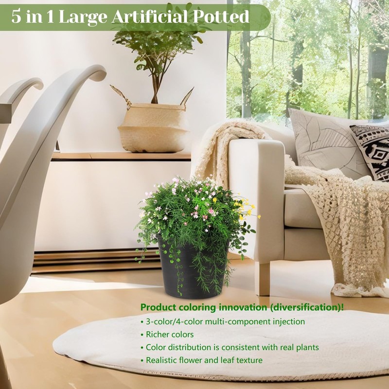 Blafrozzing 5 In 1 Artificial Plants Flowers Potted Fake Babybreath Grass Plant gallery