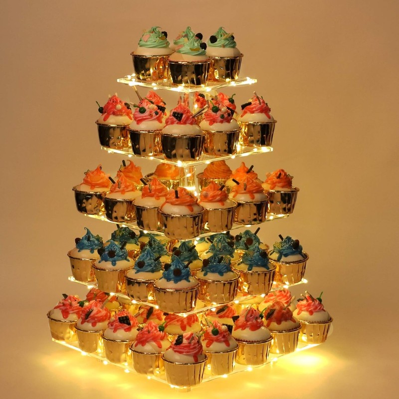 Cupcake Stand W/ Yellow Led Lights 4 Tier Cupcake Stand 50 Cupcakes Acrylic gallery