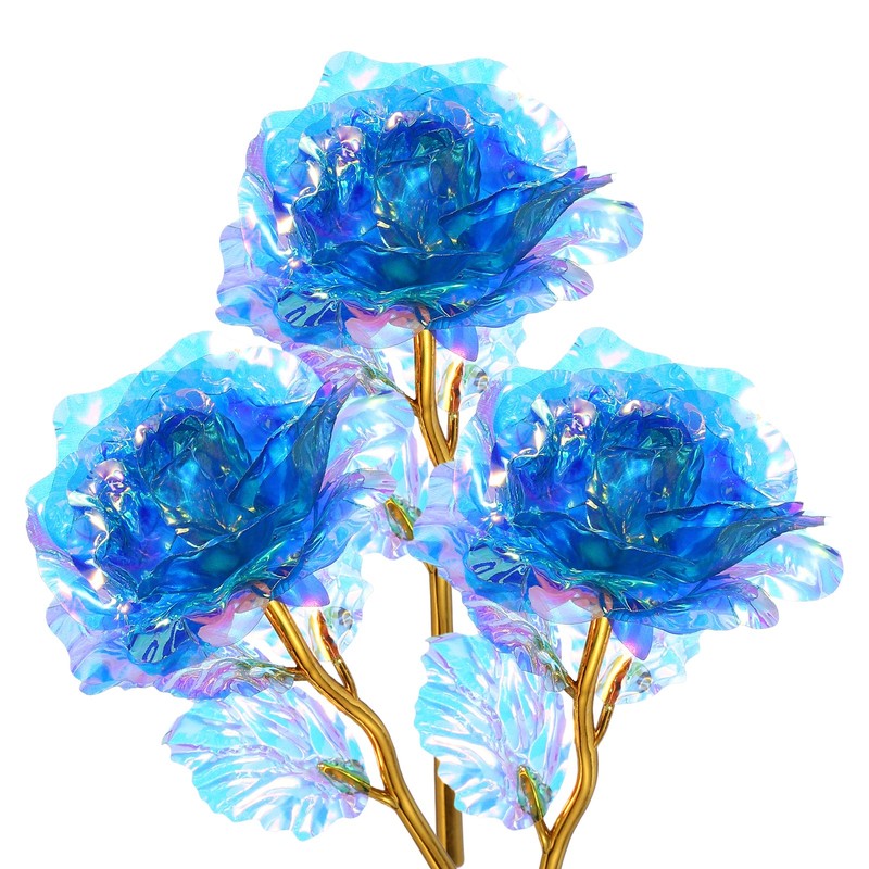 12 Pcs 24K Colorful Gold Rose, Artificial Roses Flowers, Blue