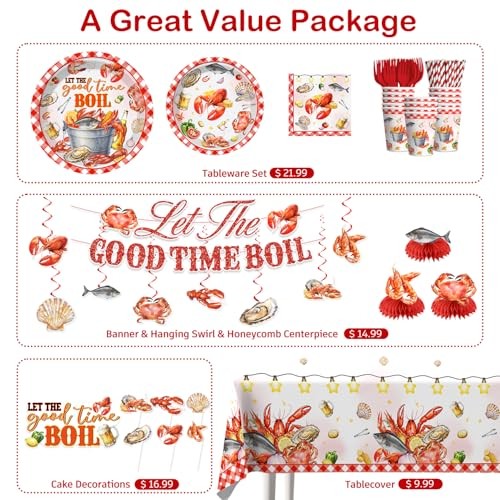 205pcs Seafood Boil Party Supplies-Serves 25, All-in-one Shrimp Boil Party gallery