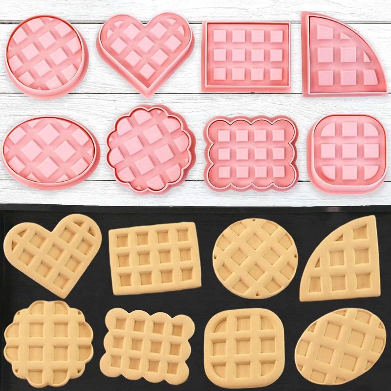Mini Waffle Cookie Cutter Set, 8-Piece 3D Design for DIY Baking