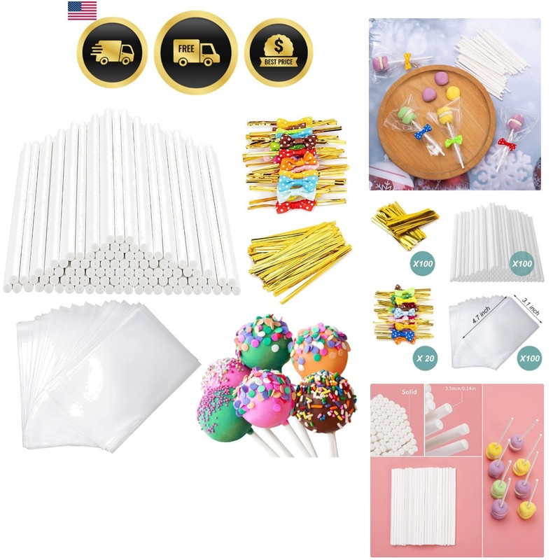 Cake Pop Sticks Kit 6 Inch with Bags Ties for Lollipops Candies Cookies