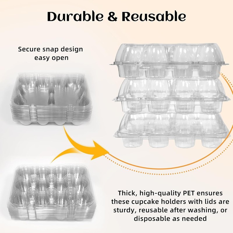 12-Pack Stackable Plastic Cupcake Containers with Lids, Clear Reusable Dessert gallery