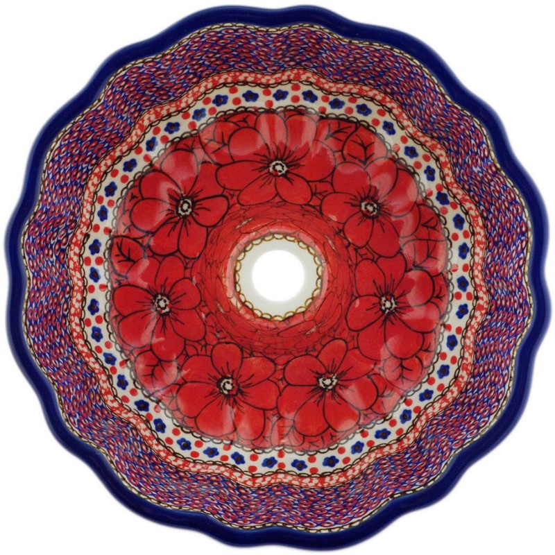 Polish Pottery Cake Mould 10-inch Crimson Poppies UNIKAT Handmade in Boleslawiec gallery