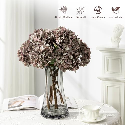 Artificial Flower Fake Silk Hydrangea Heads Bouquet with Stems Bulk for Brown gallery