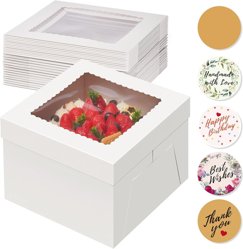 15pcs cajas blancas para pasteles de 10x10x8 pulgadas con ventana y carton