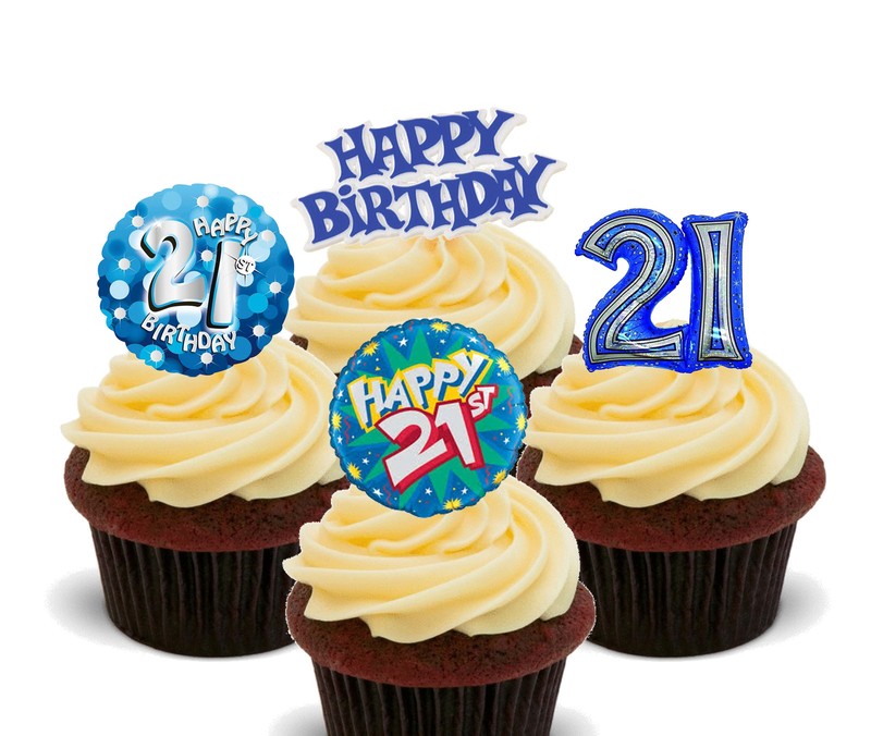 21st Birthday Boy, Edible Cupcake Toppers, Stand-up Fairy Cake Decorations, Male