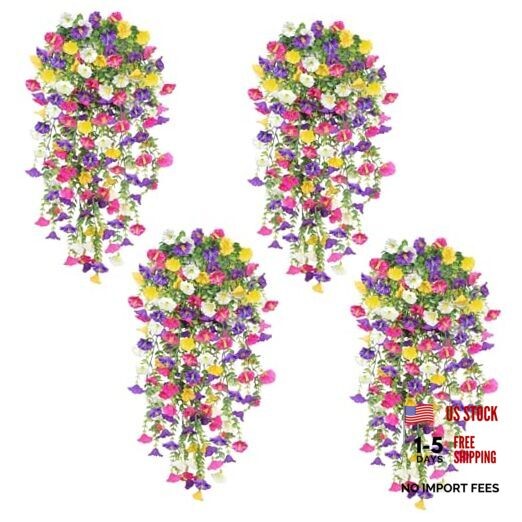 4PCS Artificial Hanging Flowers for Outdoors Summer Decoration, Mixed Color