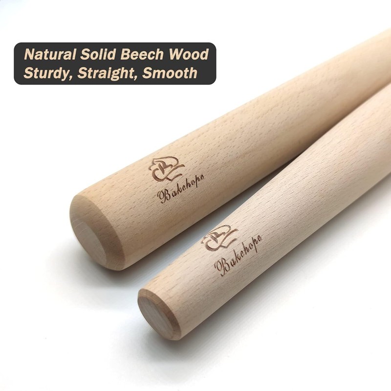 French Rolling Pin for Baking Pasta Pizza Bread, Natural Beech Wood Dough Roller gallery