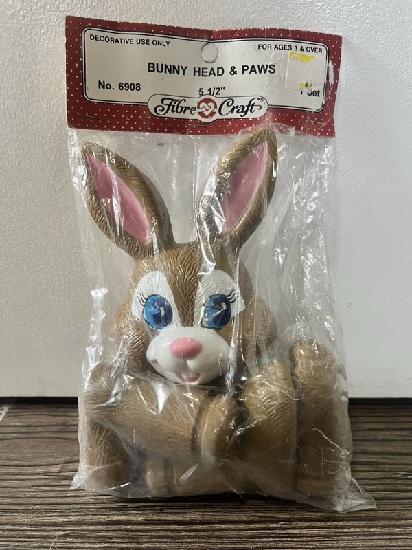 Fibre Craft 5.5in Brown Rabbit Bunny Head Paws #6908 Easter Vtg Caketopper DIY