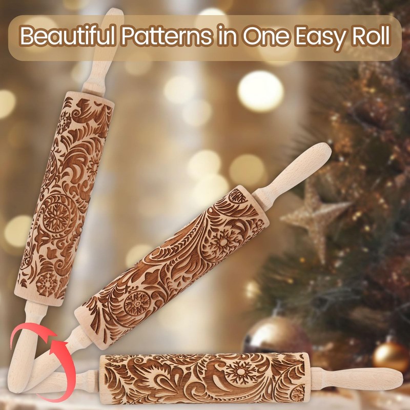 Embossed Rolling Pin for Baking Cookies Christmas Embossing Rolling Pins with... gallery