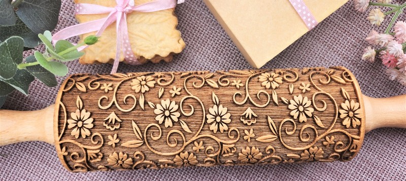 Paisley Embossed Patterned Springerle Rolling Pin Roller for Dough Mold Cookies