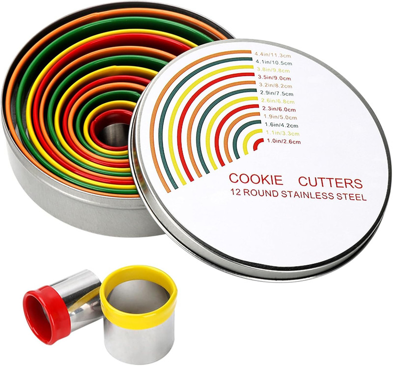 round Cookie Biscuit Cutter Set, 12 Pack Pastry Cutters in Graduated Sizes for D