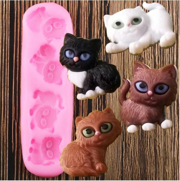 4 Tiny Cats Kittens Silicone Mold Candy Fondant Chocolate Resin See Description