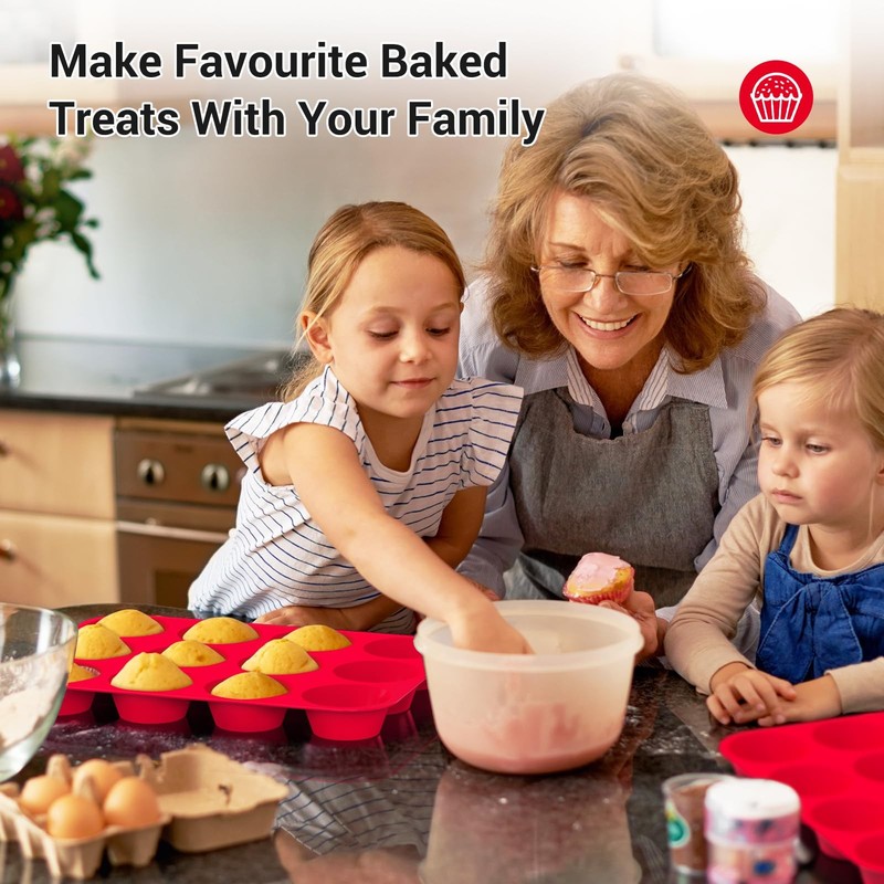 Redfly 2 Pack Silicone Muffin Pan & Cupcake Pans 2pcs: 12-Cup Regular, Red gallery