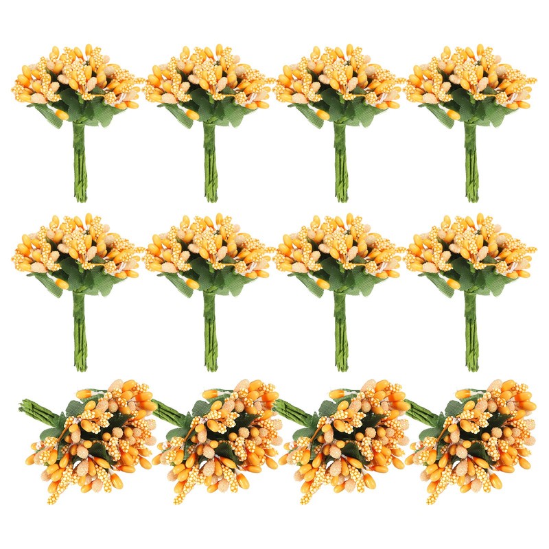 144Pcs Mini Artificial Pip Berry Picks Bunch Fruit Flower Stamen Light Orange