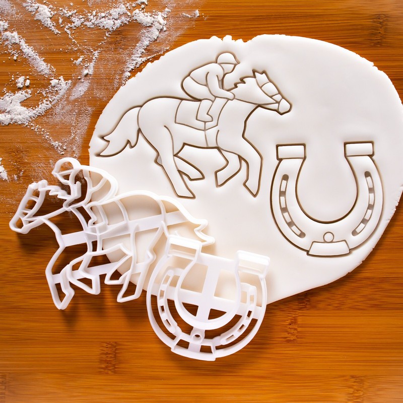 Set of 2 Jockey & Horse Shoe Cookie Cutters – racing riding Equestrian equine