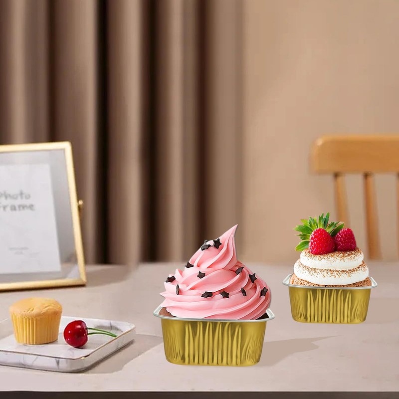 100 PCS 5 oz Mini Square Baking Cups with Lids Aluminum Foil Cupcake Pans gallery