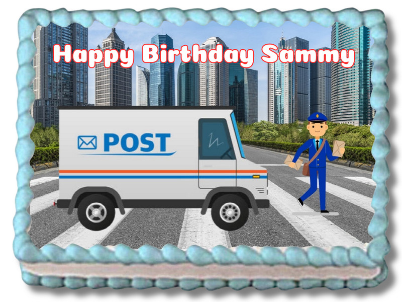 Mailman Postal Mail Truck Edible Image Congratulations DIY Edible Cake Topper