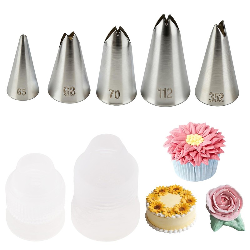 7 Pcs Leaf Piping Tips Set, 5 Stainless Steel Cake Decorating Tips with Coupl…