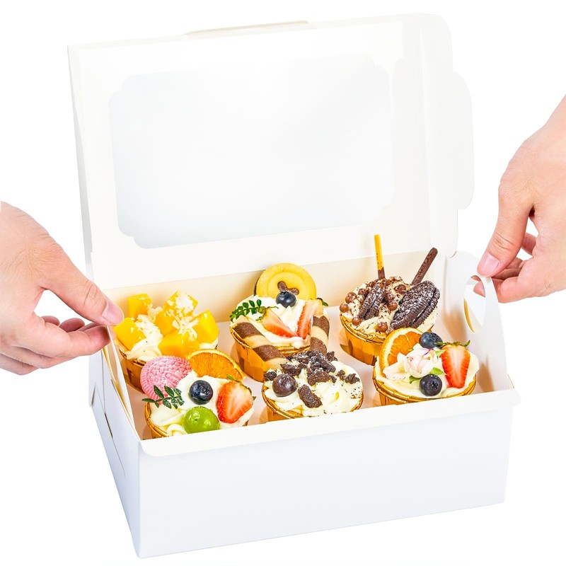 20 Pack 10×6.8×4 Inch White 6Count Tall Cupcake Box With Handle Tray Muffin