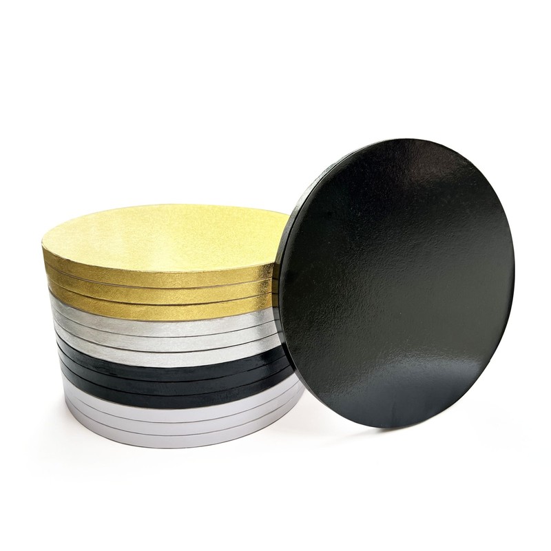 12 PCS Thick Cake Drums 8 Inch Assorted Round Gold Black Silver White Base