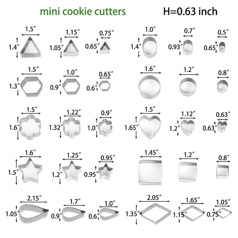 Mini Cookie Cutters Set- Small Heart Star Flower Round Square Hexagon Oval Diamo gallery