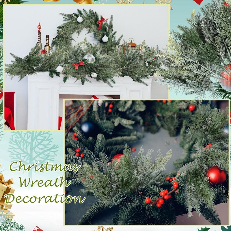 Lyrow 80 Pcs Christmas Artificial Pine 4 Styles Snowy Artificial Pine Branches gallery
