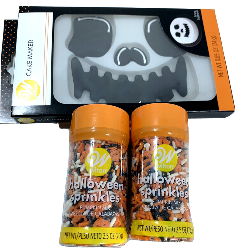 3 Count Wilton Halloween Pumpkin Sprinkles Mix Cake Maker Scary Face Pumpkin NEW