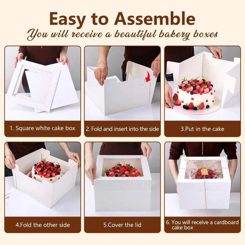 30 Pcs Cake Boxes 12x12x8 Inch White Bakery Boxes with Window Cake Containers... gallery