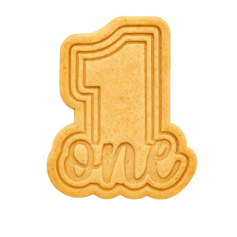 Number 1 with ‘One’ Cookie Cutter & Stamp 4×2.8″ for Baking & Fondant Clay