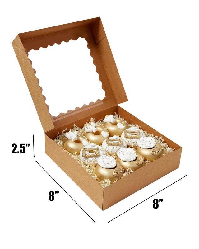 55pcs Brown Pie Boxes 8x8x2.5 inches Easy Assemble Macaroon Bakery Boxes Cook... gallery