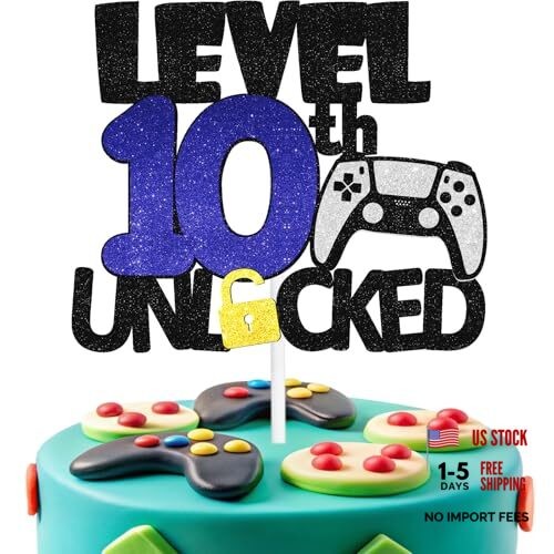 Level 10 Unlocked Birthday Cake Topper – 10th Boy Birthday Party Decor