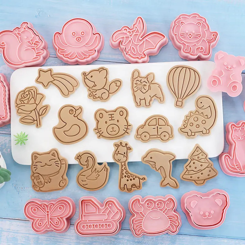 8 Pcs/Set Cookie Cutters Plastic 3D Cute Cartoon Pressable Biscuit Mold Cookie S gallery