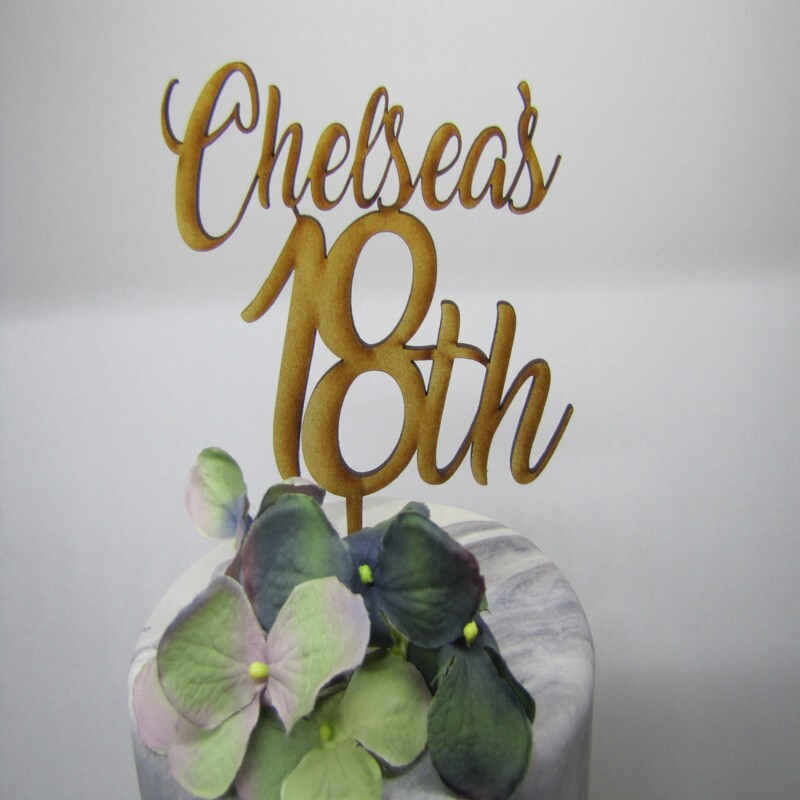 Wooden MDF Personlised Laser Cut Cake topper customised with your Name and Age
