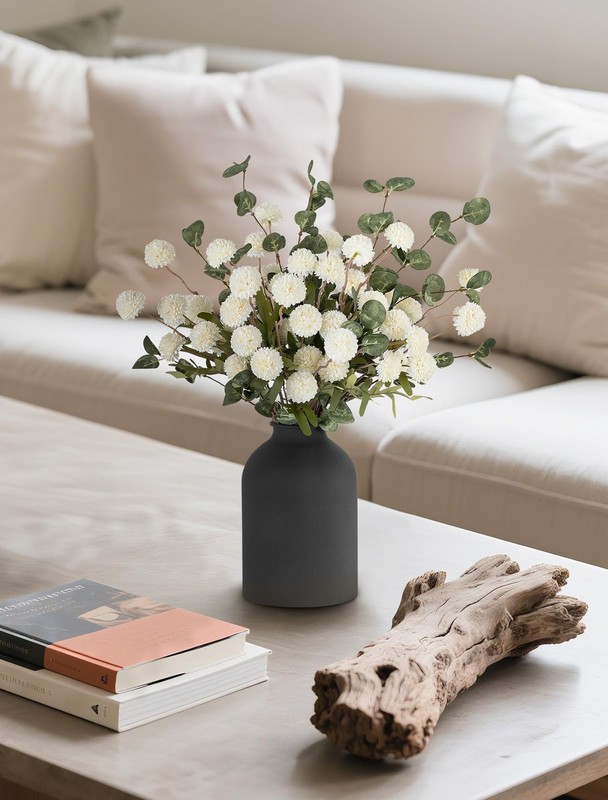BLOSMON Fake Flowers in Vase for Centerpieces: Metal Vase with 12 Stems of Artif gallery